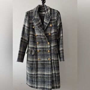 Balmain Black and Gray Plaid Blazer with Gold Buttons Sz 36